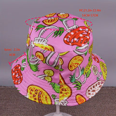 Mushroom Vegetable Print Fisherman Hat Sunshade Double-sided Brim Hat