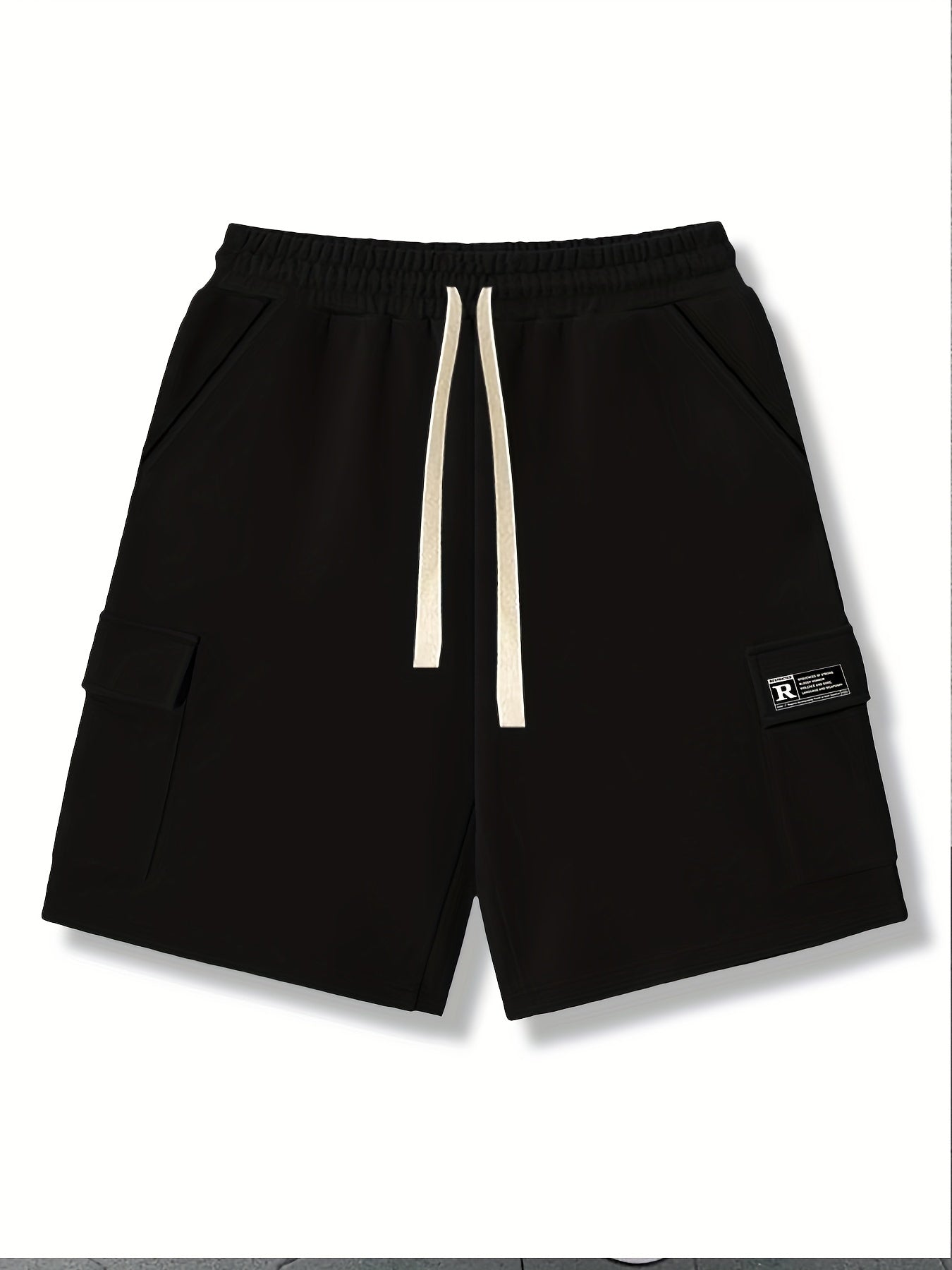 Letter Print Cargo Shorts Men's Casual Pocket Waist Drawstring Cargo Shorts
