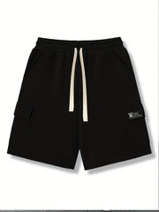 Letter Print Cargo Shorts Men's Casual Pocket Waist Drawstring Cargo Shorts
