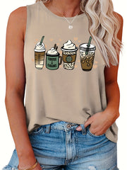 Coffee & Heart Print Tank Top