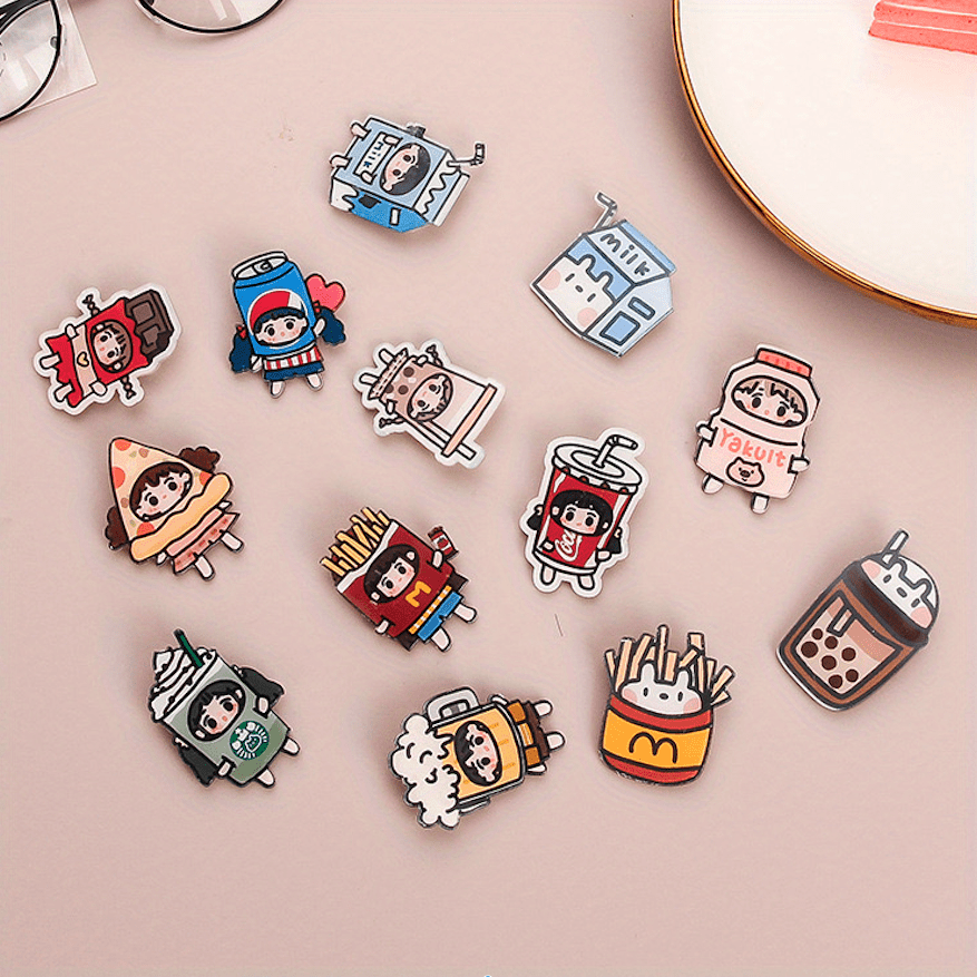13pcs Cartoon Acrylic Pin Badges for Clothes Backpacks Hats
