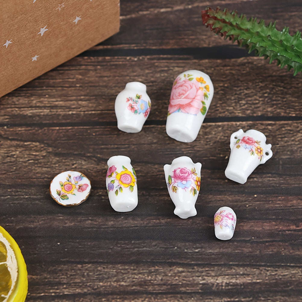 7pcs Dollhouse Porcelain Flower Vases Mini Furniture Model Home Decor DIY Toy