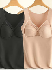 2pcs Contrast Mesh Thermal Tops V Neck Sleeveless Base Top Lingerie & Sleepwear