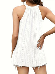 Eyelet Halter Neck Top Sleeveless Summer Casual