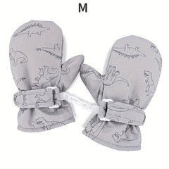 Kids Winter Plush Warm Skiing Mittens Dinosaur Print