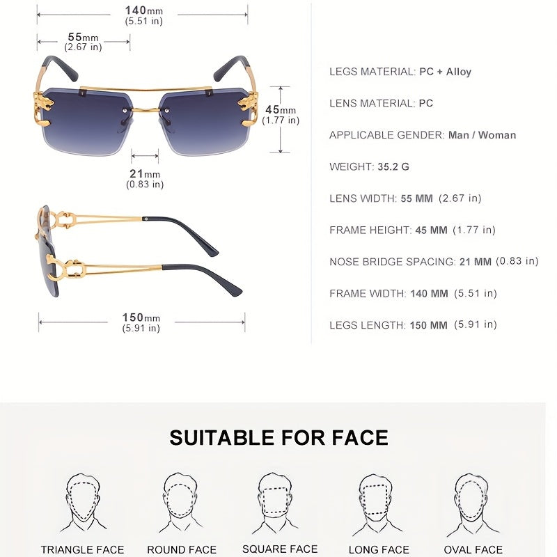 Tinted Lens Double Bridge Men's Square Sunglasses Metal Frameless UV400