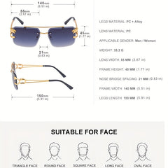 Tinted Lens Double Bridge Men's Square Sunglasses Metal Frameless UV400