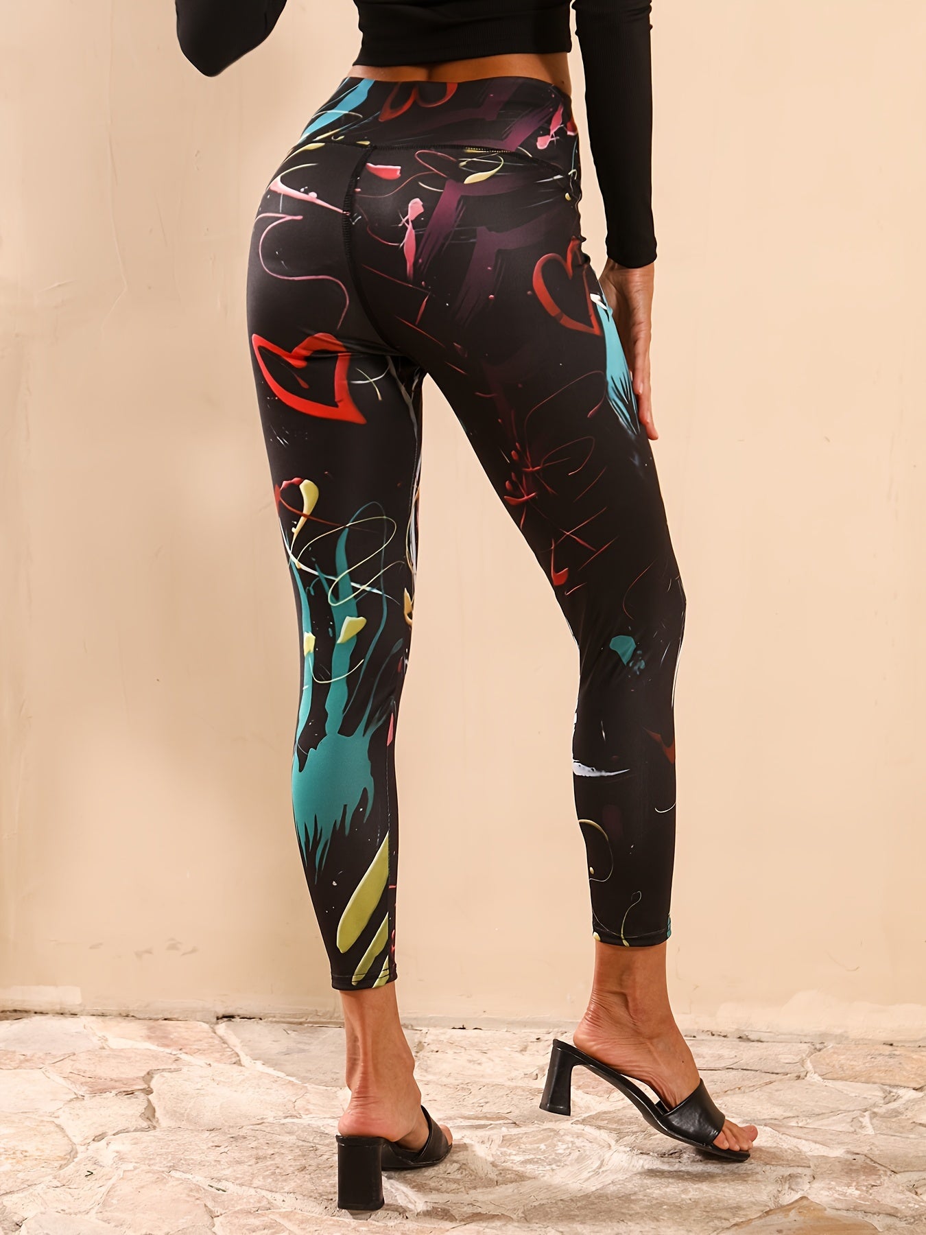 Graffiti Print Yoga Workout Pants Stretch Leggings Women Activewear