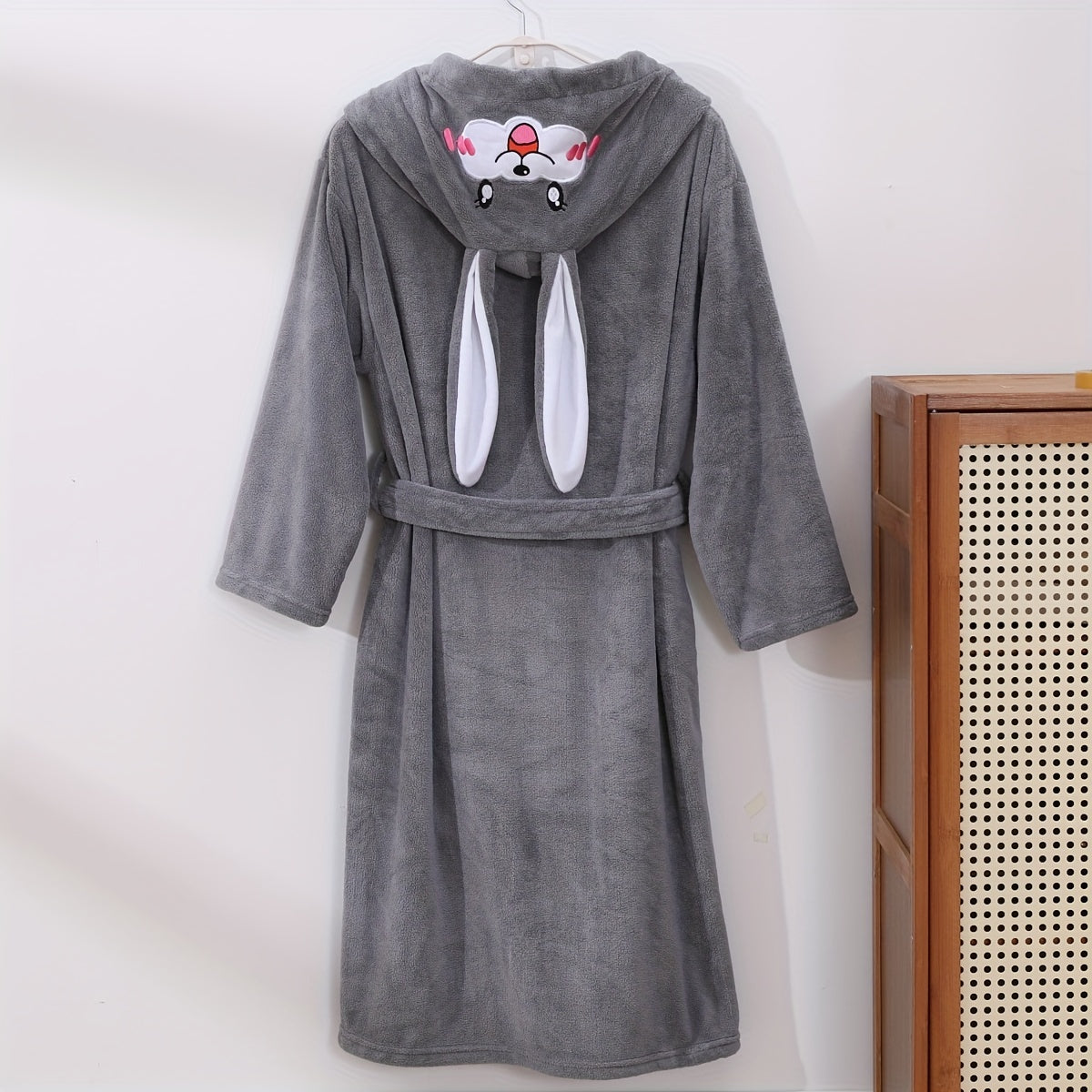 Cartoon Embroidery Hooded Bathrobe for Comfort & Absorbency