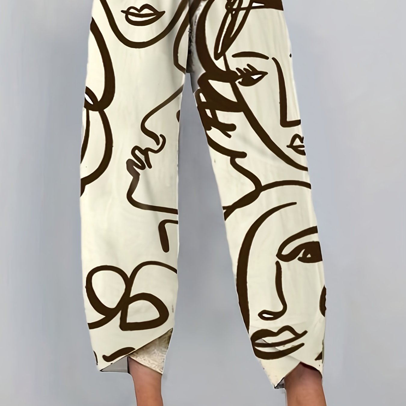 Abstract Print Wide Leg Pants Random Print Casual Pants