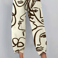 Abstract Print Wide Leg Pants Random Print Casual Pants