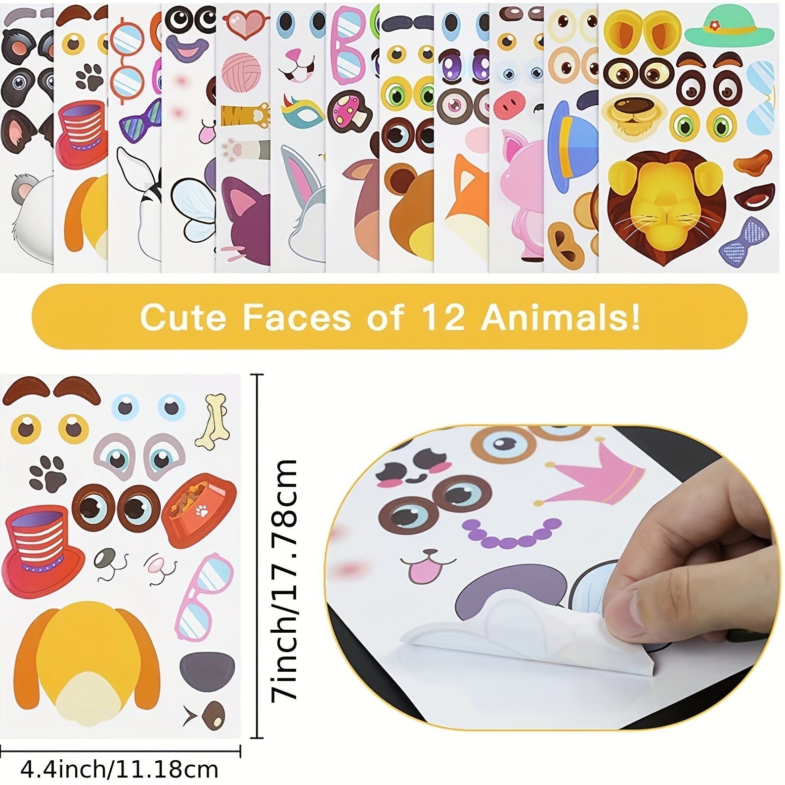 36 Sheets DIY Puzzle Stickers Animals Faces Jigsaw Educational Toys Kids