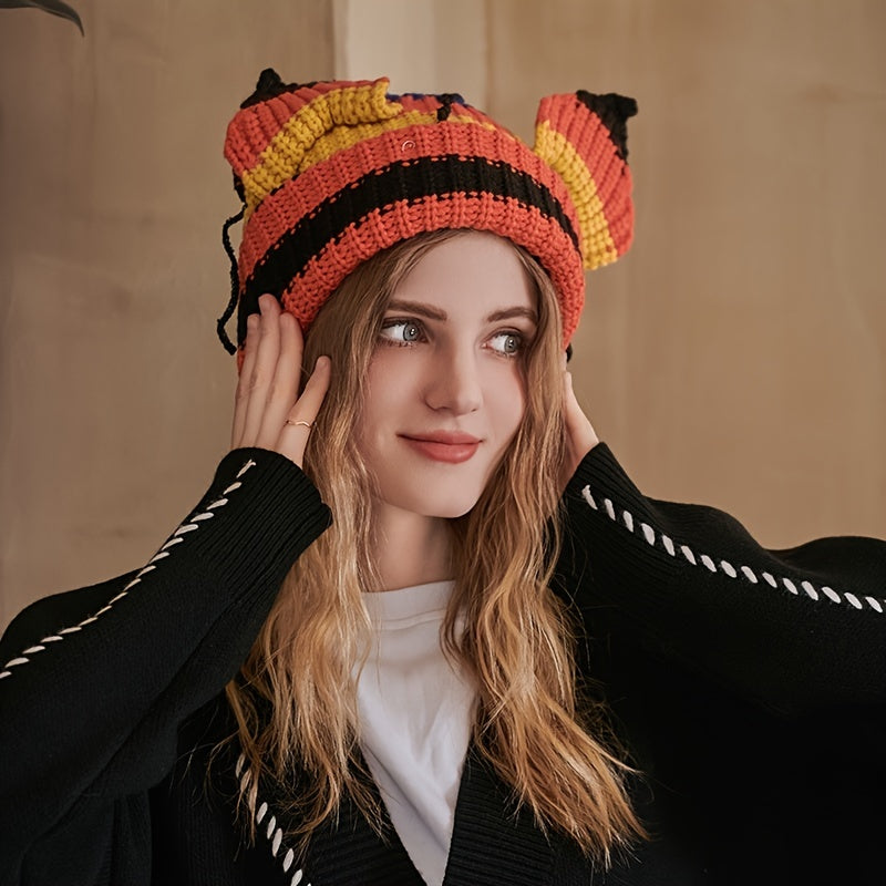 Multicolor Cat Ears Woolen Hat Winter Women Warm Knitted Hat