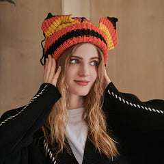 Multicolor Cat Ears Woolen Hat Winter Women Warm Knitted Hat