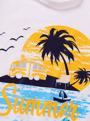2pcs Summer Coconut Tree Boys Sleeveless Tank Tops&Shorts Set