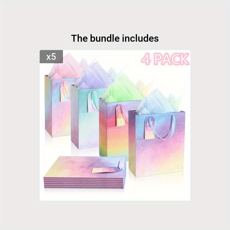 4 Pack Glitter Gift Bags with Tissue Paper for Special Occasions