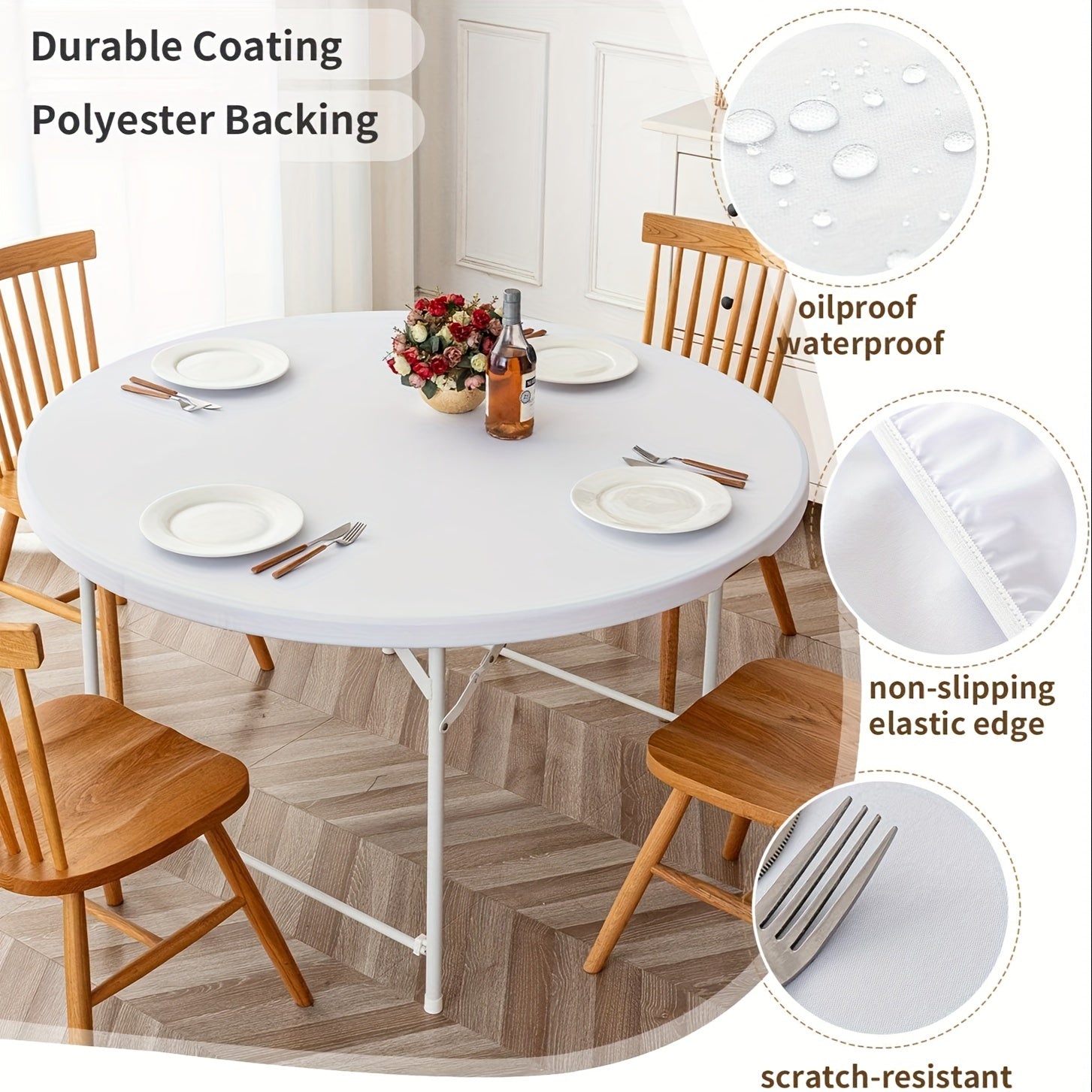 Vinyl Elastic Table Cover Washable Spandex Tablecloth Stretch Tab