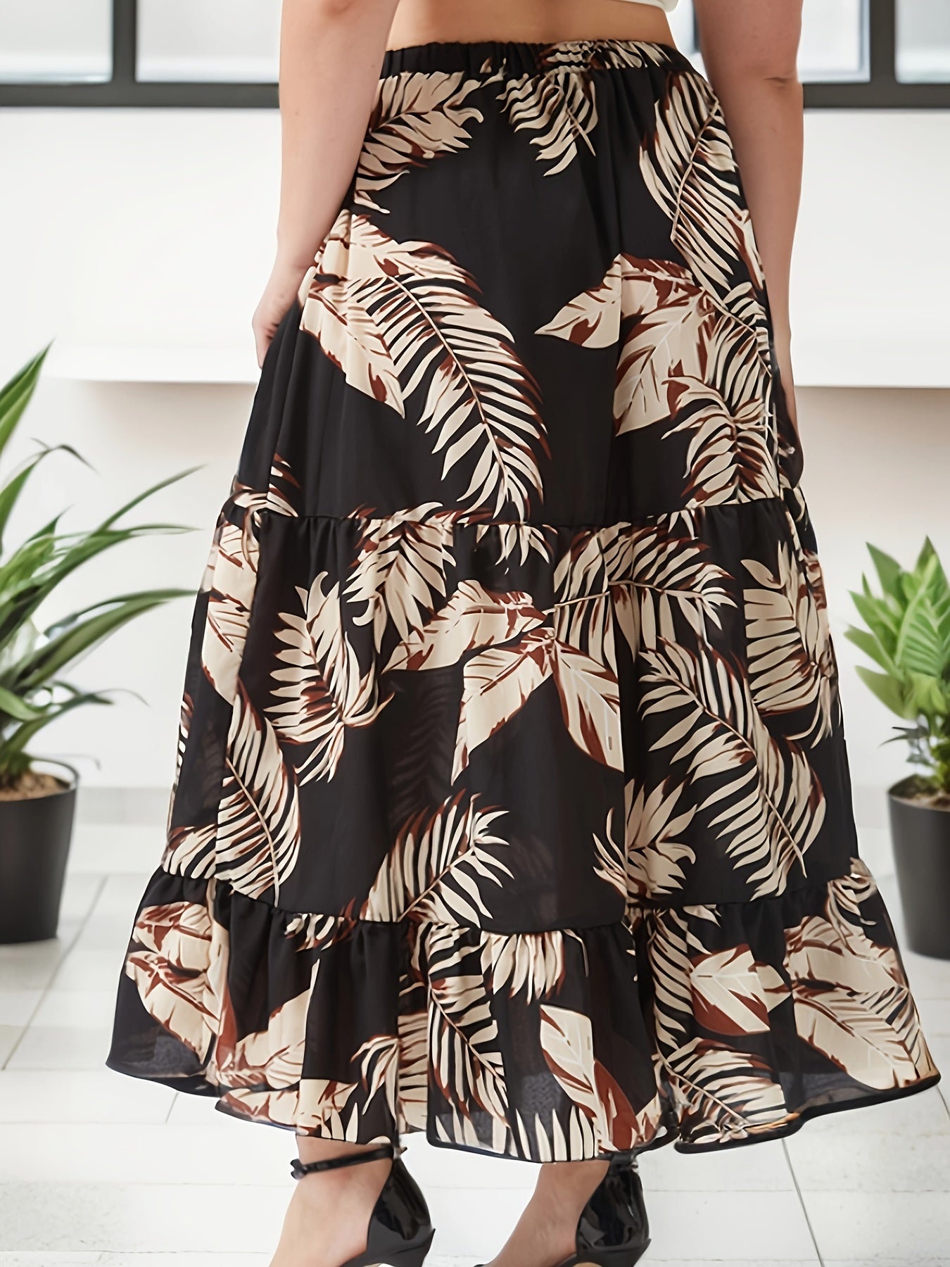 Women's Plus Tropical Print Smock Maxi Skirt