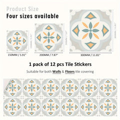 Bohemian Flower Tile Stickers - Set of 12