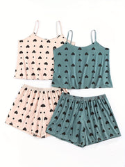 4 Pack Plus Size Women's Heart Print Pajama Set - Cami Top & Shorts