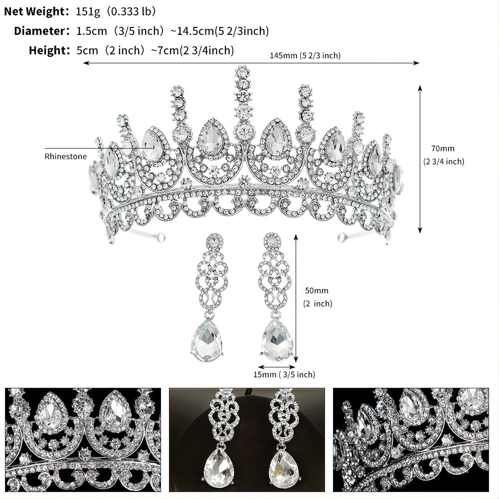 Rhinestone Earrings Crown Set Wedding Dinner Accessories