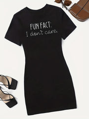 I Don't Care Print Tee Dress Short Sleeve Casual Dress