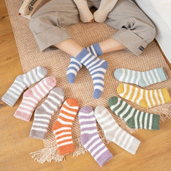 5 Pairs Striped Fuzzy Socks Comfy & Warm Women's Stockings