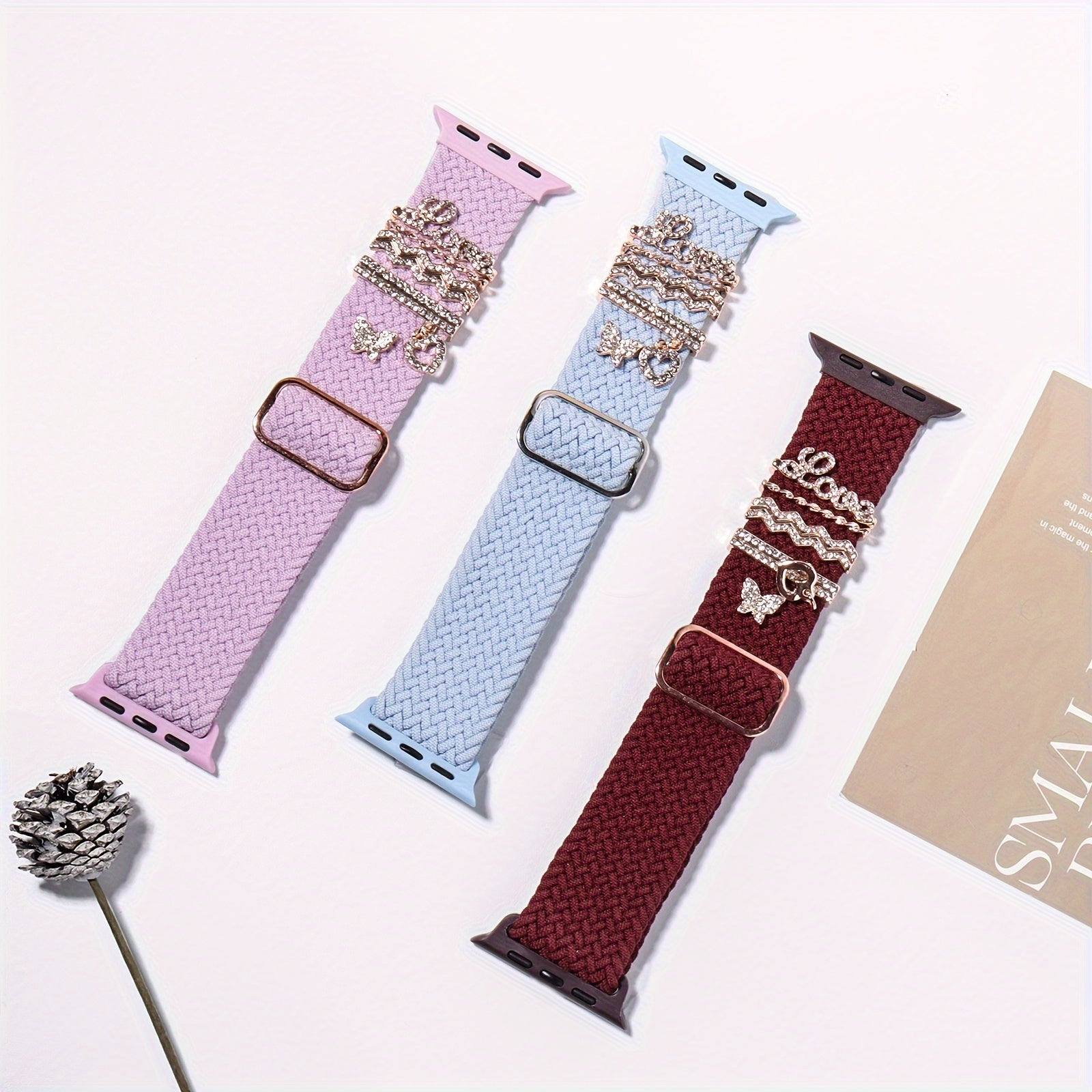 Elastic Nylon Watch Strap Set for iWatch 38mm-49mm with Love Decorations