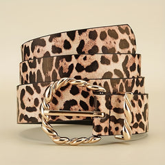 Leopard Print PU Belt Golden Pin Buckle Vintage Waistband for Women