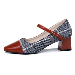 Women's Chunky Heel Buckle Strap Square Toe Shoes