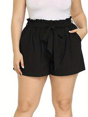 Sporty Shorts Women's Plus High Waist Stretchy Belted Paperbag