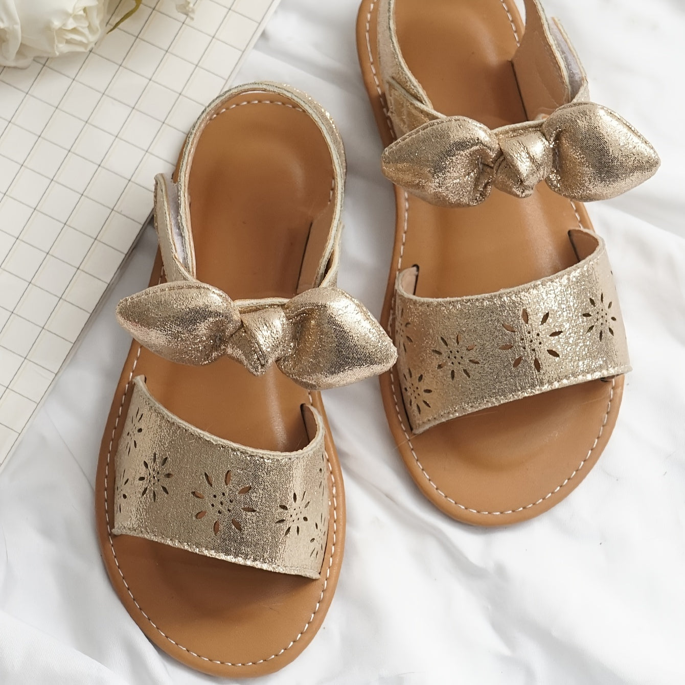 Bowknot Open Toe Sandals For Girls Lightweight Breathable Sandals