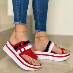 Women's Buckle Strap Platform Sandals Comfortable Open Toe Slip On Shoes