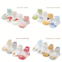 4pairs Boys Mesh Ice Silk Cartoon Ankle Socks