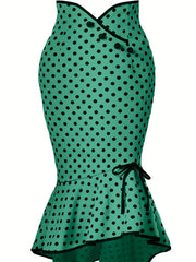 Polka Dot Bodycon Lace Up Fishtail Skirt