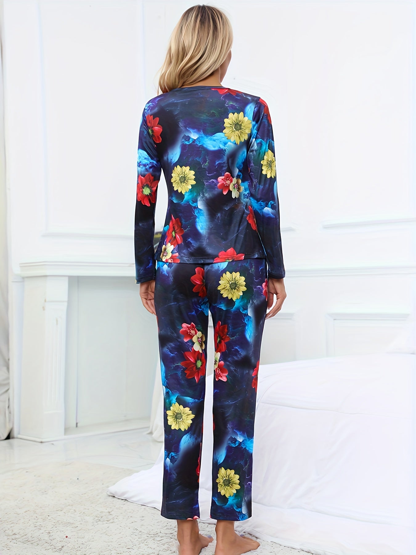 Floral Print Pajama Set Long Sleeve Top & Pants