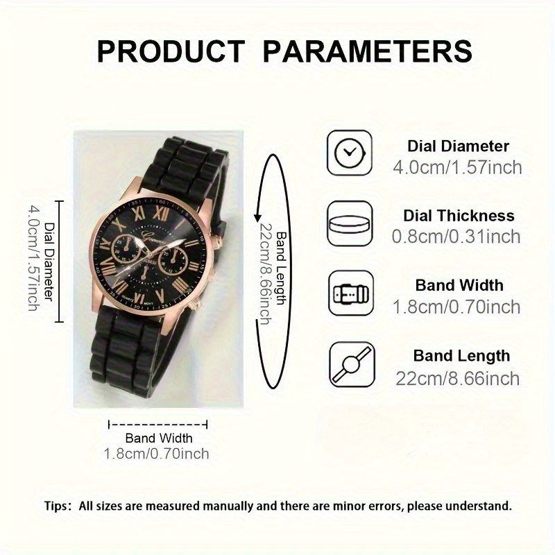 8pcs Silicone Strap Quartz Watch Set Unisex Multiple Colors Non Rechargeable