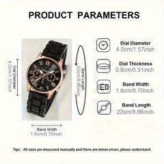 8pcs Silicone Strap Quartz Watch Set Unisex Multiple Colors Non Rechargeable