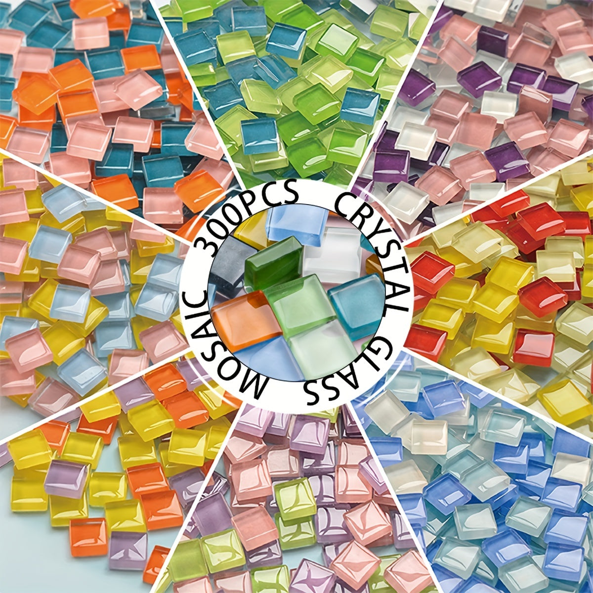 300pcs 1cmx1cm Mosaic Tiles Glass Tile for Crafts and Decoration