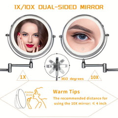 32 Cm Wall Mounted Makeup Mirror 1X 10X LED Magnifying Vanity Mirror
