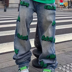 Creative Street Style Embroidered Baggy Jeans for Men
