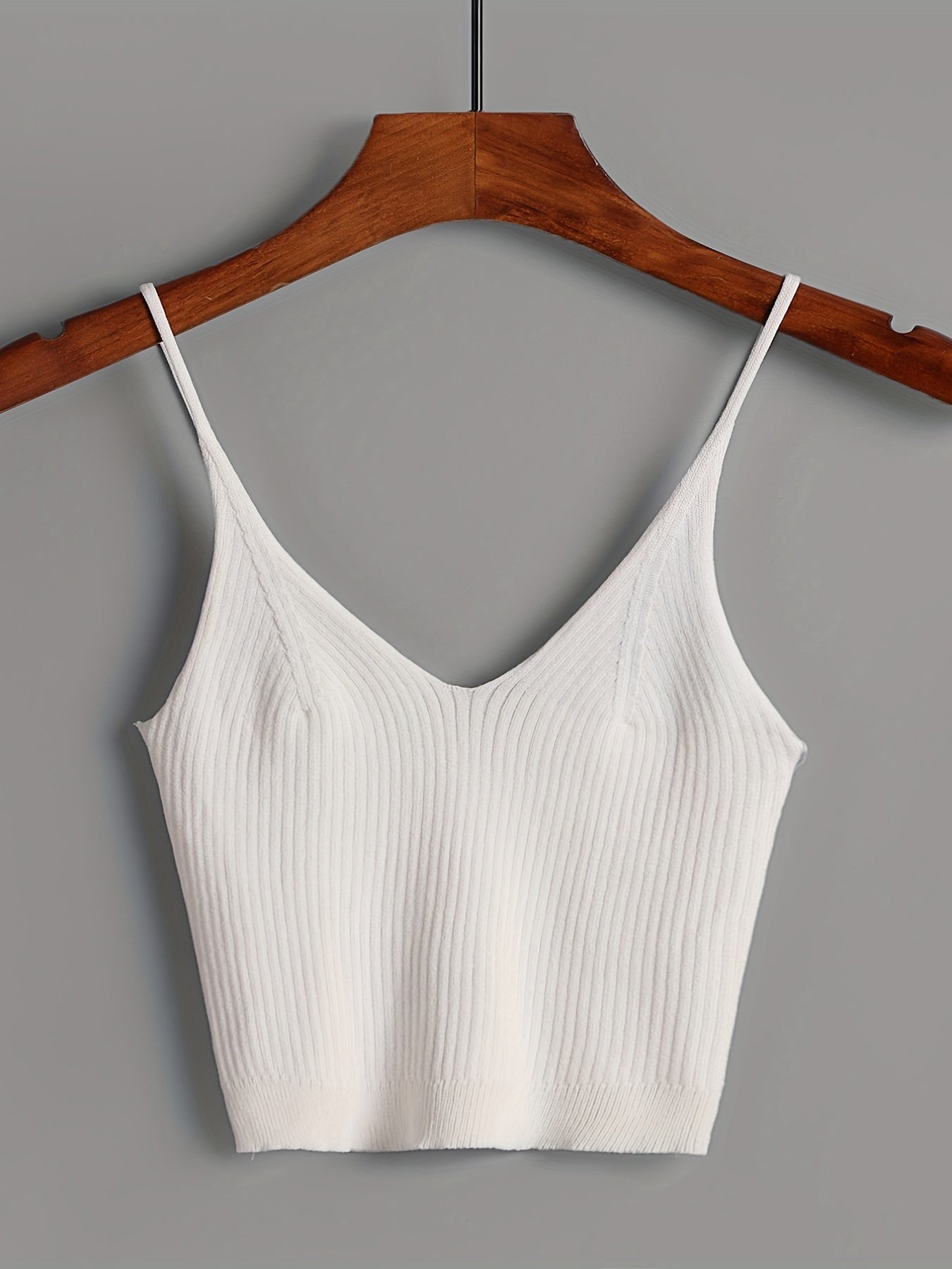 Ribbed Crop Cami Top Backless Slim Spaghetti Strap Crop Top