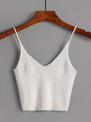 Ribbed Crop Cami Top Backless Slim Spaghetti Strap Crop Top