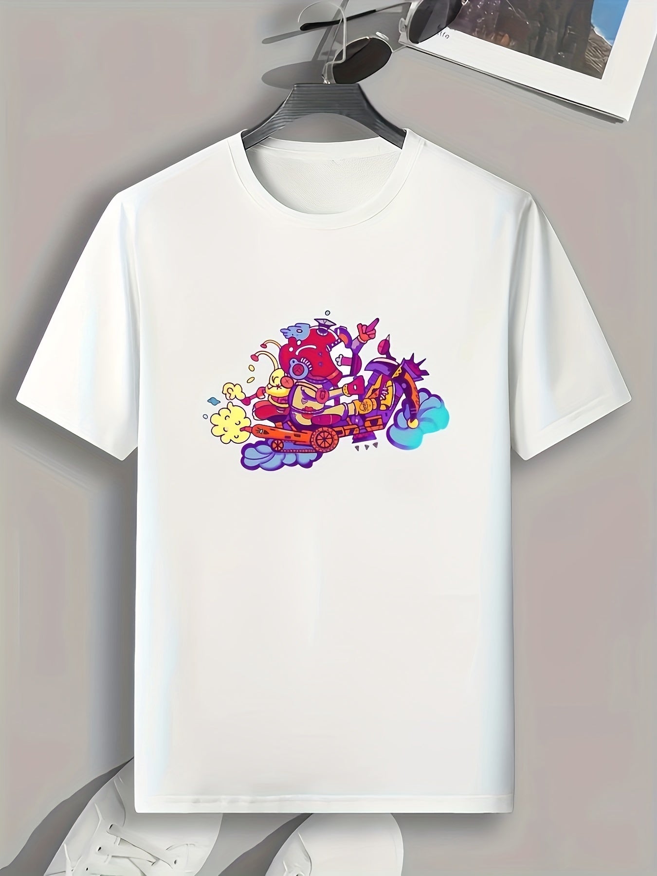 Anime Cartoon Print Men's Graphic Tee for Summer