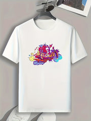 Anime Cartoon Print Men's Graphic Tee for Summer