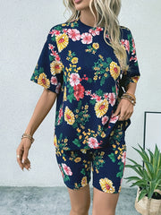 Floral Print Two piece Set Casual Short Sleeve Loose T shirt & Shorts
