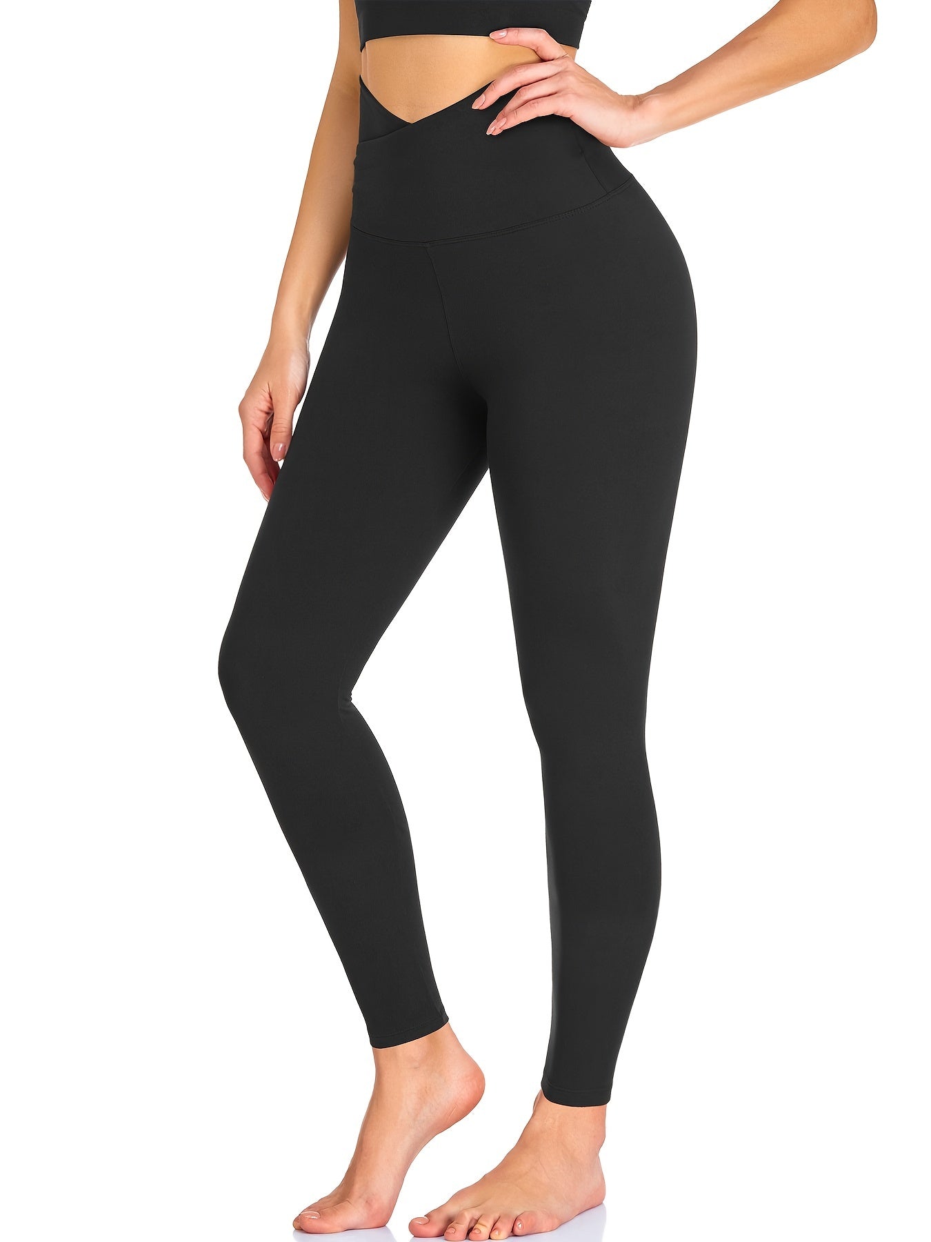 V Cross Waist Sports Leggings Seamless Tummy Control Yoga Pants