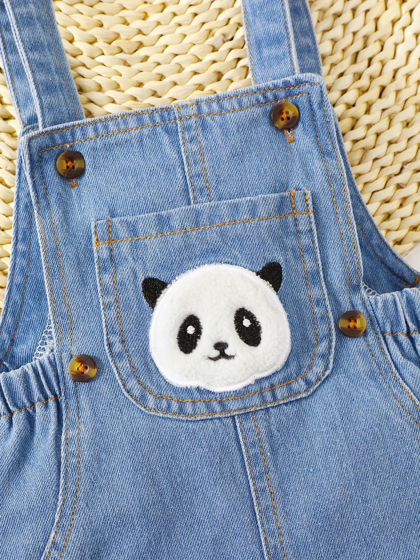 Baby Panda Embroidery Denim Overalls Romper Clothes