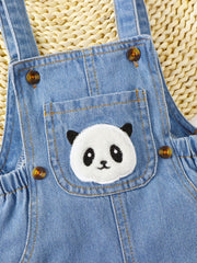 Baby Panda Embroidery Denim Overalls Romper Clothes