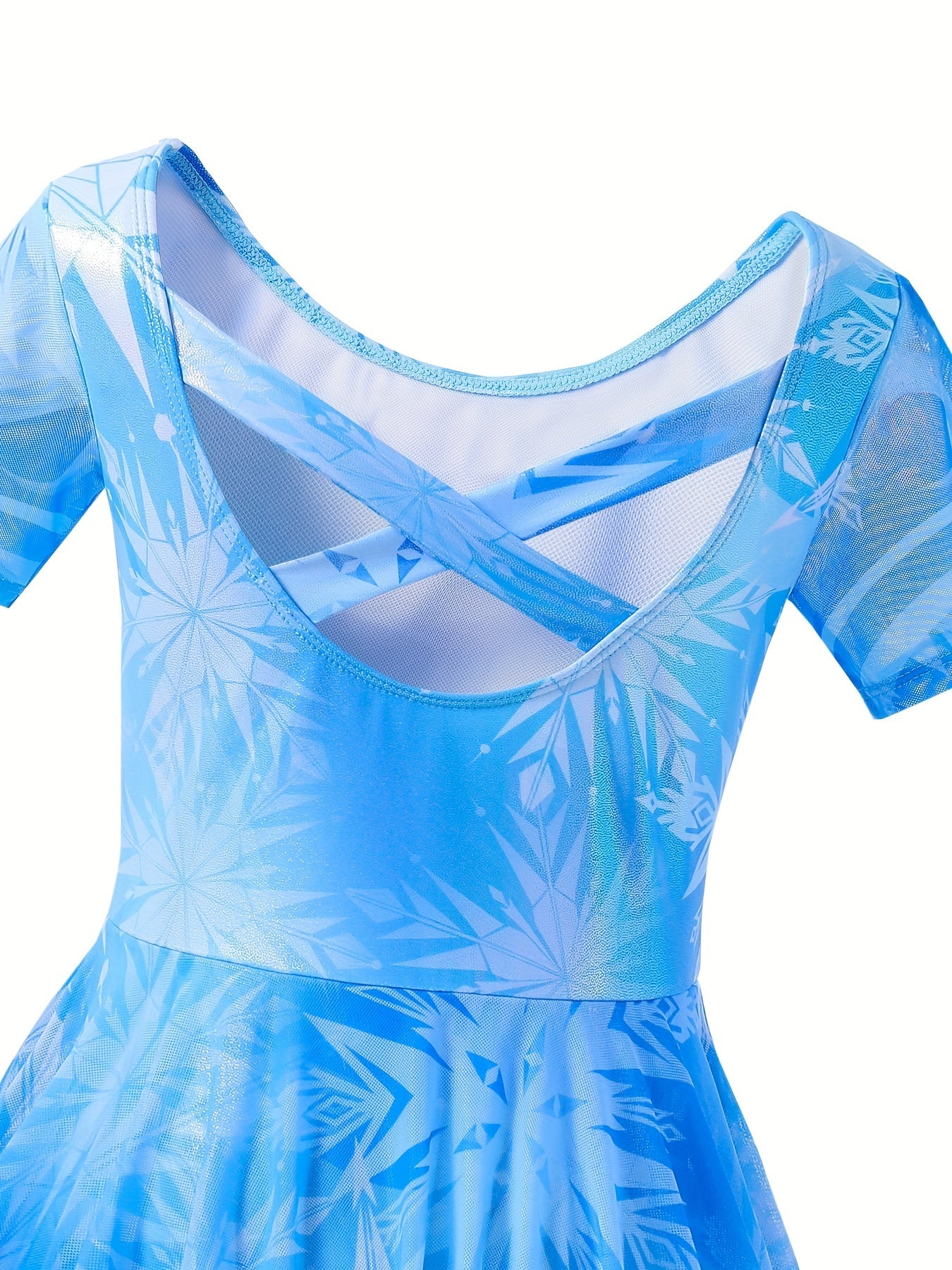 Girls Snowflake Gymnastics Dress with Cross Back